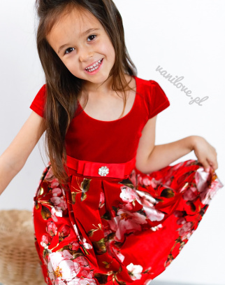 Sukienka welurowa dla dziewczynki Amanda Flower Red
