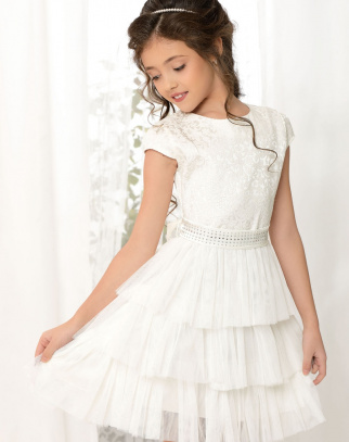 Sukienka dla Dziewczynki Princess Falbanki - Ecru
