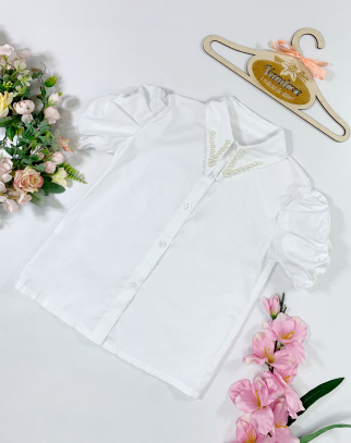 Koszula dla dziewczynki Pearls White
