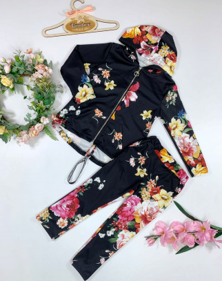 Komplet Bluza + Spodnie w kwiaty Black