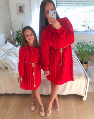 Sukienka Damska Mama&Córka Elegance Kokardka RED