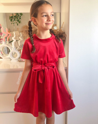 Sukienka dla Dziewczynki Mama&Córka welurowa Mercy Red