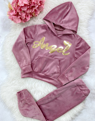 Komplet welurowy dla dziewczynki Angel Pink