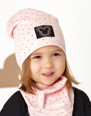 Czapka + chustka Minnie Groszki Pink