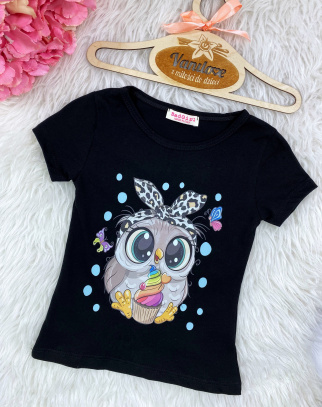 Bluzka/T-shirt dla Dziewczynki Owl Colors Black