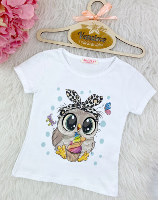 Bluzka/T-shirt dla Dziewczynki Owl Colors White