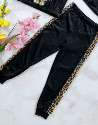 Spodnie welurowe dla dziewczynki Panther Black