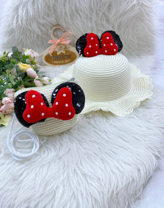 Kapelusz słomiany + torebka Mouse Creme