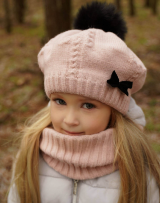 Komplet dla dziewczynki Beret + Komin Amora Pink