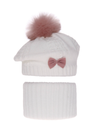 Komplet dla dziewczynki Beret + Komin Amora White