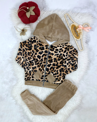 Komplet welurowy dla dziewczynki Panther Black&Beige