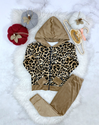 Komplet welurowy dla dziewczynki Wild Beige