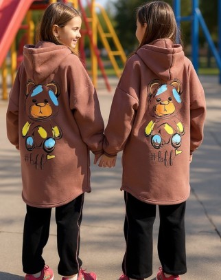 Długa Bluza Ocieplana Best Friend Forever brązowa  