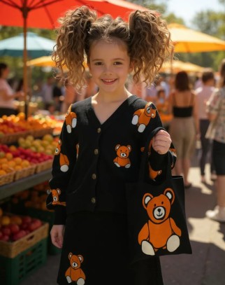 Komplet 3 częściowy: sweter, spódniczka i torebka Teddy