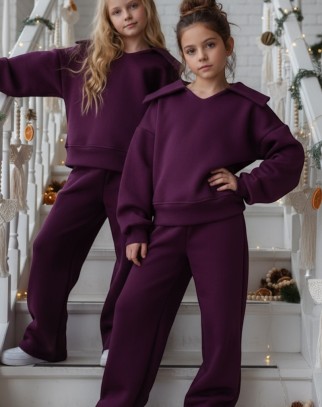 Komplet bluza i spodnie Kołnierz Śliwka