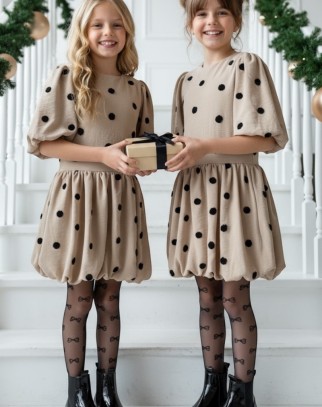 Sukienka dla dziewczynki Groszki Beżowa