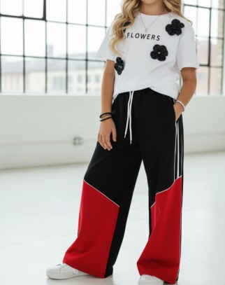 Spodnie dla dziewczynki Wey czarno-czerwone