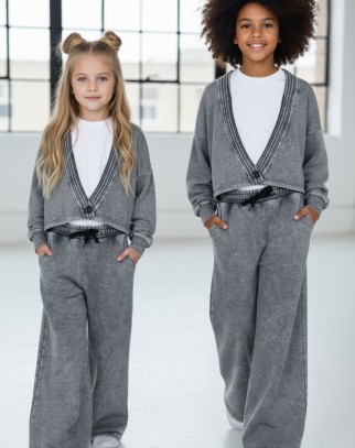 Komplet 3-częściowy Look Style bluza, t-shirt, spodnie, jasny szary