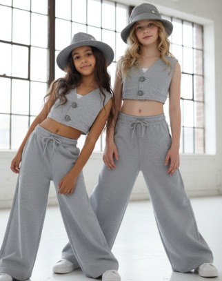 Komplet 3-częściowy Olena kamizeka, biały pasek top, spodnie