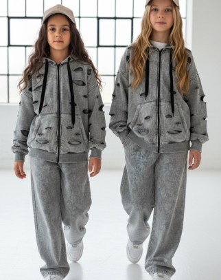 Komplet dla dziewczynki Nelii bluza rozpinana i spodnie jasny szary