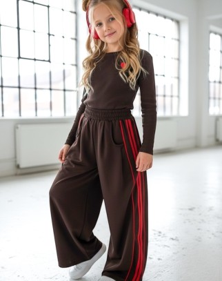 Komplet bluzka prążek i spodnie Brown Heart