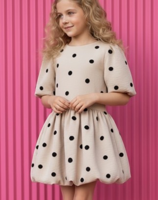 Sukienka dla dziewczynki Groszki Beżowa 