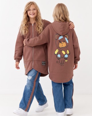 Długa Bluza Ocieplana Best Friend Forever brązowa  